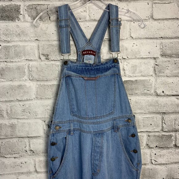 Vintage 90s Nevada Oversized Baggy Fit Carpenter Cargo Denim Overalls - Picture 2 of 9